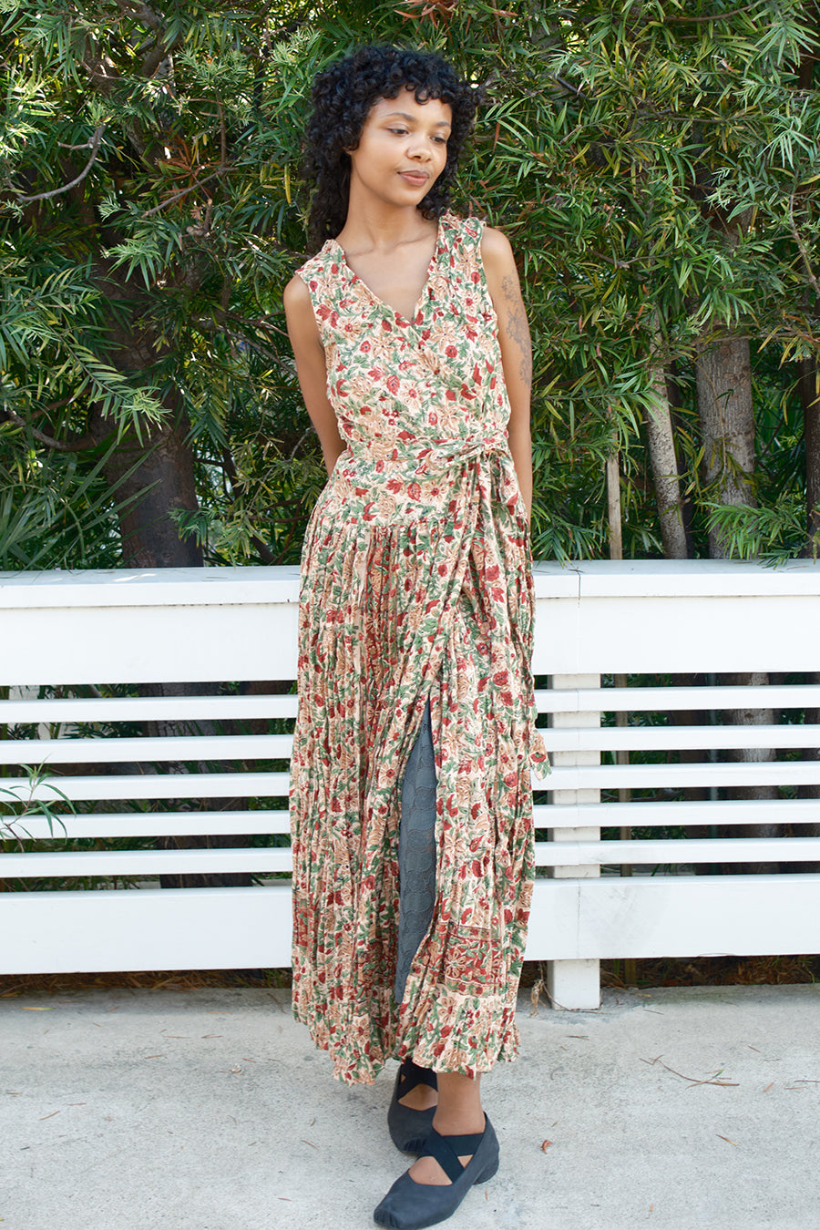 floral pleated dress Flora Wrap Midi Pleated – www.johnandmickie.com