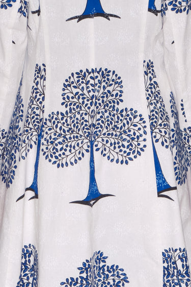 Fabric for the lapis blue botanical tree tapestry.