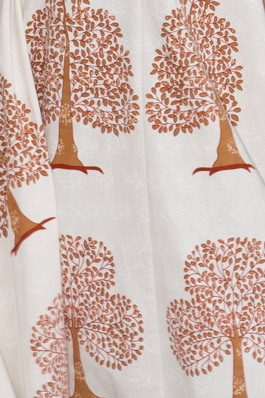 Swatch of tawny botanical tree tapestry.