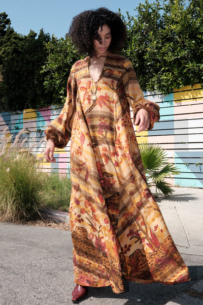 Cass Earth Stripe Maxi Caftan w/ belt
